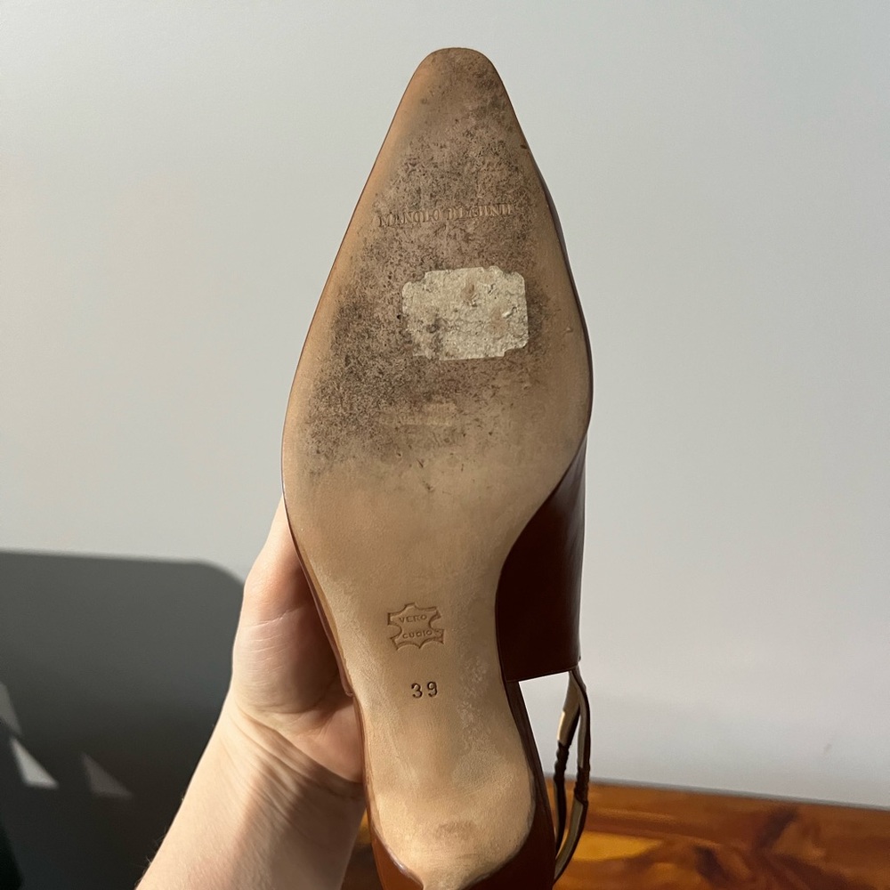 Vintage Manolo Blahnik Brown Leather Slingback Pumps - Picture 9 of 16